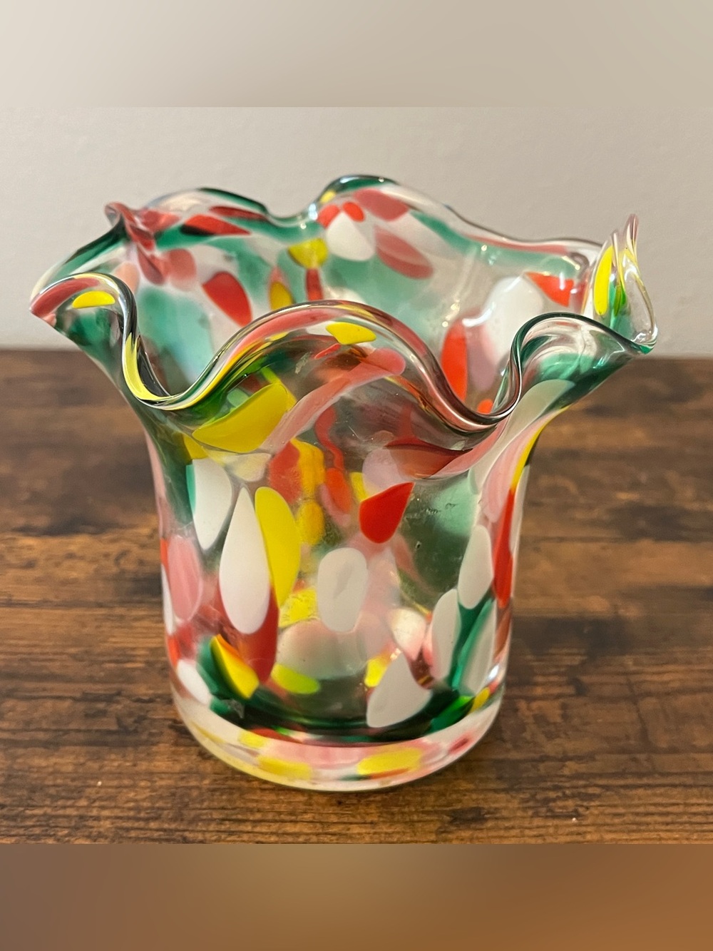 Hand-Blown Multicolor Zorza Poland Candle Holder - Green, Red, Yellow